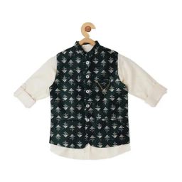 Cavio Kids Green & White Cotton Printed Shirt Set-18