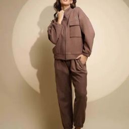 Global Republic Brown Crop Top With Joggers & Jacket-image-97