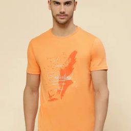 Cloak & Decker by Monte Carlo Orange Regular Fit Printed Crew T-Shirt-image-48