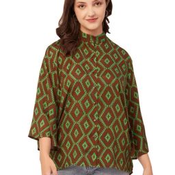Moomaya Brown & Green Viscose Printed Shirt-image-71
