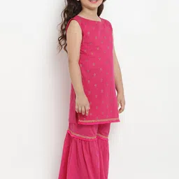 Bitiya by Bhama Girls Fuchsia Printed Kurta with Sharara & Dupatta image 5