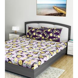 Divine Casa Floral Blend Cotton Double Bedsheet with 2 Pillow Covers - Yellow & Violet-image-81