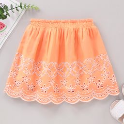 Babyhug Cotton Skirt With Lining & Schiffli Design Solid- Orange-image-47