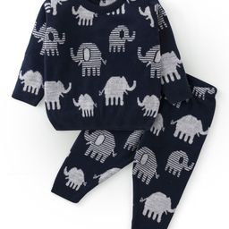 Babyhug 100% Acrylic Full Sleeves Sweater Set With Elephant Print - Navy Blue-picture-15