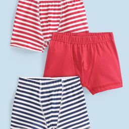 Honeyhap Premium Cotton Elastane Knit Super Soft Stretchable Striped Trunks with Silvadur Antimicrobial Finish Pack of 3 - Bright White Tender Shoots & Navy Peony-2