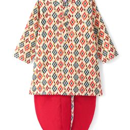 Babyhug Cotton Full SLeeves Lurex Printed Dhoti Kurta Set - Multicolour-image-49