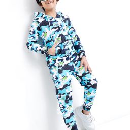Ollington St. Cotton Full Sleeves Winter Wear Hoodie & Lounge Pant Set Camo Print - Blue-image-50