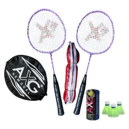 AXG Durable Stylish Design 2 Racquets With 3 Plastic Shuttles Net And Cover Badminton Kit (Purple)-14