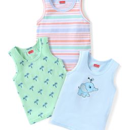 Babyhug 100% Cotton Sleeveless Sando Trees & Animal Print Pack of 3 - Multicolour-image-74