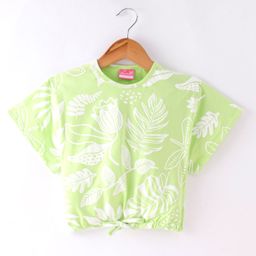 Little Kangaroos Cotton Lycra Knit Half Sleeves Top Tropical Print - Green-image-64