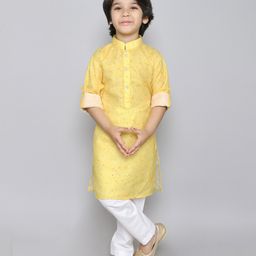 Ministitch Full Sleeves Bandhani Designed Kurta & Pyjama Set - Yellow-image-12