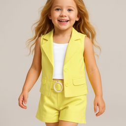 Babyhug Knit Sleeveless Co-Ord Set Solid Color - Yellow-image-15