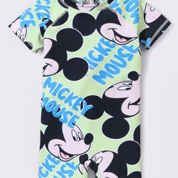 Babyhug Disney Raglan Sleeves Legged Swimsuit With Mickey Mouse Graphics - Green-image-32