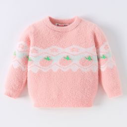 Kookie Kids Full Sleeves Pullover Sweater with Strawberry Design - Pink-image-99