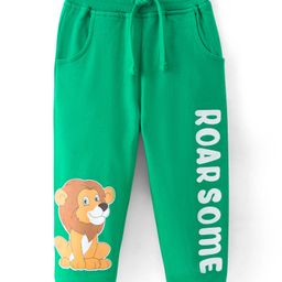 Babyhug Cotton Terry Full Length Lounge Pants with Lion & Text Print - Green-image-95