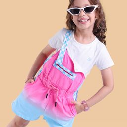 OLLINGTON ST. Cotton-Lycra Printed Dungaree Shorts & Half Sleeves Inner Top - Multicolour & White-image-98