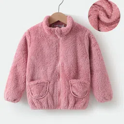 Kookie Kids Full Sleeves High Neck Fur Winter Jacket with Solid Colour - Pink-picture-29