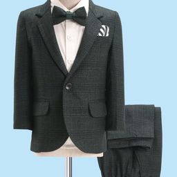 Robo Fry Woven Full Sleeves Solid 3 Piece Party Suit With Bow - Dark Green-picture-35