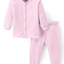 Doodle Poodle Knitted Full Sleeves Thermal Vest and Pant Set with Solid Colour - Pink-image-84