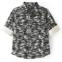 Ruff Cotton Woven Full Sleeves Camouflage Printed Shirt - Olive Grey-picture-6