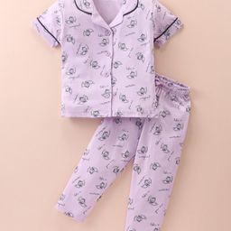 Doreme Single Jersey Knit Half Sleeves Nightwear Suit Set - Mauve-picture-19