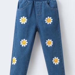 Mark & Mia Denim Full Length Washed Jeans with Floral Print - Blue-picture-11
