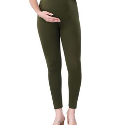 Bella Mama Full Length Maternity Leggings With Tummy Band Solid Color- Olive Green-image-116