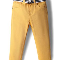 Babyhug Denim Full Length Washed Jeans With Stretch & Belt - Yellow-picture-16