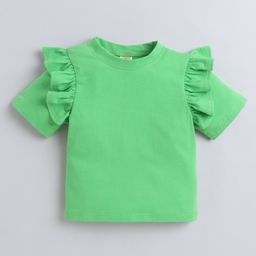 Aww Hunnie 100% Cotton Jersey Half Sleeves Frill Detailed Top - Green-picture-44