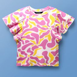 Pine Kids Cotton Knit Half Flutter Sleeves Top with Abstract Print - Multicolor-picture-26