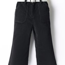 Little Kangaroos Cotton Lycra Woven Full Length Solid Color Trousers with Belt - Black-picture-36