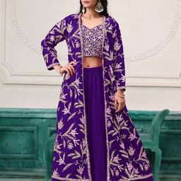 ODETTE Embroidered V-Neck Top Jacket & Palazzo Co-Ords-image-28
