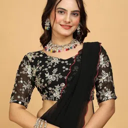 DIVASTRI Floral Printed Pure Georgette Saree-picture-14