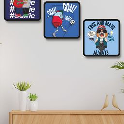 SAF Blue & Red 3 Pieces Cartoon Characters Wooden Printed Wall Art-image-105