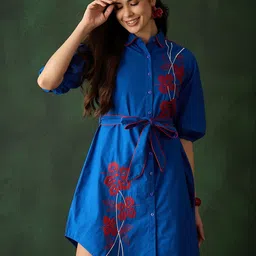 Sangria Women Embroidered Shirt Style Midi Dresses-picture-22