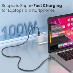 Portronics POR-2647 FlashC 100W Type C to Type C Cable With 20Gbps Data Transfer Speed, Thunderbolt 3.2, 4K@60Hz Display Cable, USB 3.2 Gen 2, 1.5M Length, Strong Braided, Type C Fast Charging(Black) image 4