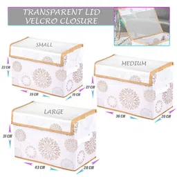Kuber Industries White & Gold Toned 3 Pieces Printed Drawer Box With Handle Organisers image 5