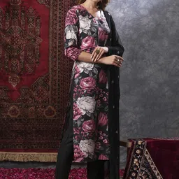 GoSriKi Women Floral Printed Regular Kurta with Trousers & With Dupatta-43