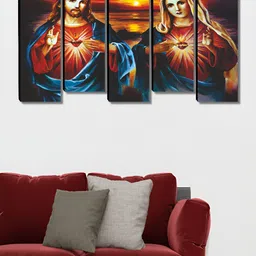 Myntra Elegant Homes Red & Blue 5 Pieces Yeshu Religious Canvas Wall Art-image-67