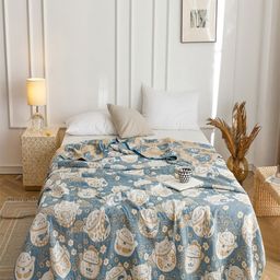 JC HOME Blue & Brown Cartoon Characters AC Room 350 GSM Double Bed Quilt-image-59
