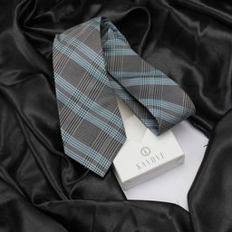 KOVOVE Men Grey & Blue Checked Broad Tie-image-19