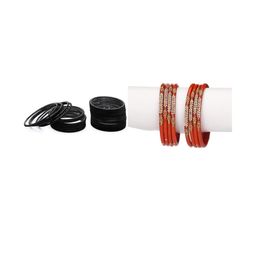 Somil Classic Combo Glass Bangles | Simple Chudi Set For Women & Girls | Daily Use & Special Occasions, Combo Of 2 Set, Black, Red-picture-42