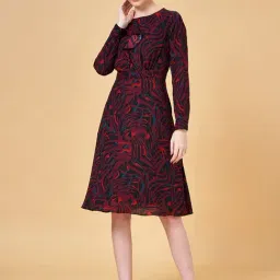 Annabelle by Pantaloons Black & Maroon Printed A-Line Dress-image-23