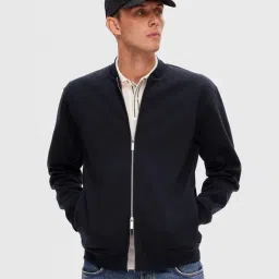 SELECTED HOMME Navy Regular Fit Cotton Bomber Jacket-image-81