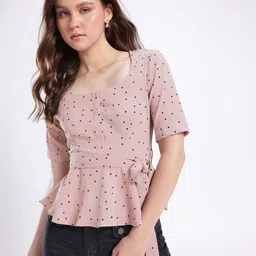 Stylecast X Hersheinbox Waist Tie-Up Polka Dot A-Line Top image 4