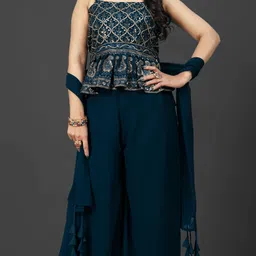 SANCIA Embroidered Sequins Top With Palazzos And Dupatta-image-35