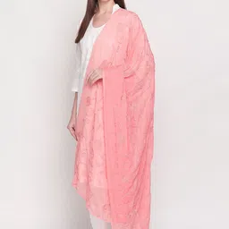 Dupatta Bazaar Peach-Coloured Embroidered Chiffon Dupatta image 2