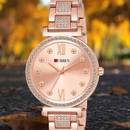 Curren Women Brass Embellished Dial & Stainless Steel Wrap Around Straps Analogue Watch CR-1660-RSFLWRose-image-53
