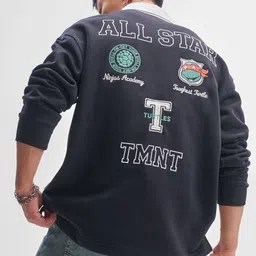 HIGHLANDER Viacom Ninja Turtles Men Printed Oversized Drop Shoulder Polo Sweatshirt-image-23