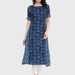 Indibelle Blue Printed A Line Kurta-image-28